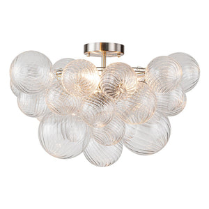 Farmhouze Light-Glam 3-Light Swirled Glass Globe Bubble Flush Mount Chandelier-Chandelier-3-Light-Nickel