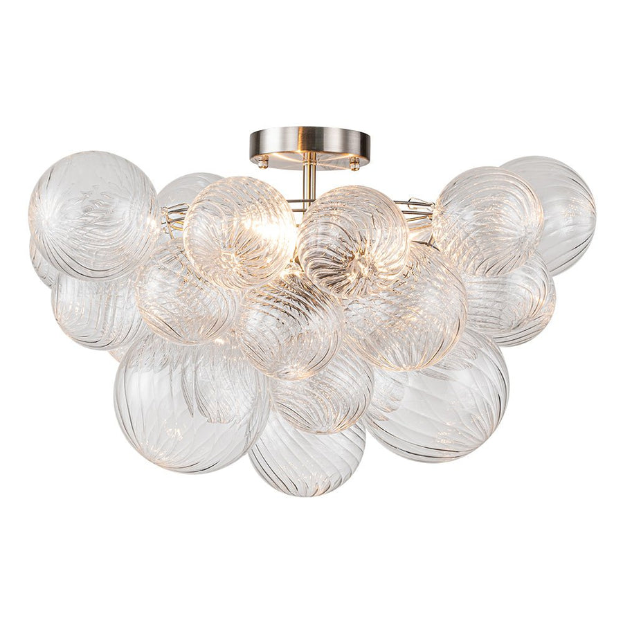 Farmhouze Light-Glam 3-Light Swirled Glass Globe Bubble Flush Mount Chandelier-Chandelier-3-Light-Nickel