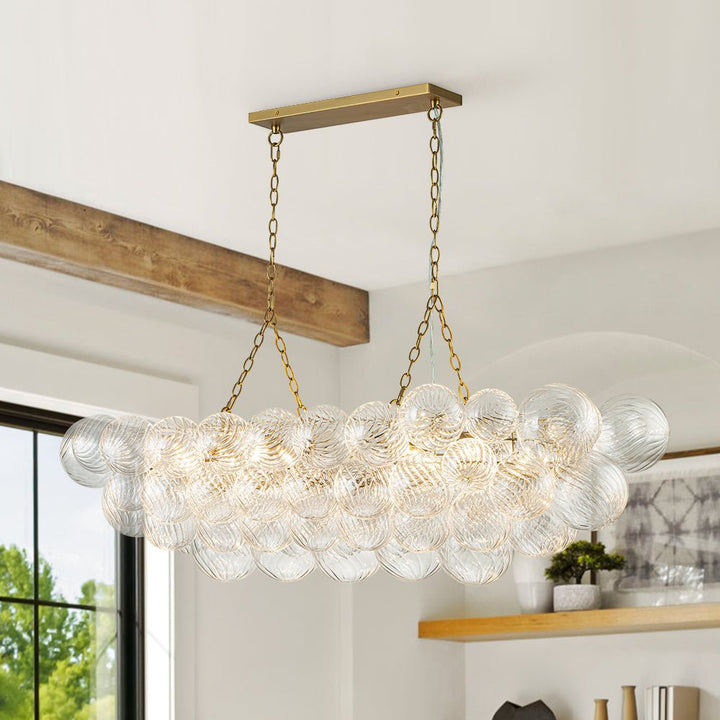 Farmhouze Light-Glam Swirled Glass Globe Brass Island Chandelier-Chandelier-Brass-