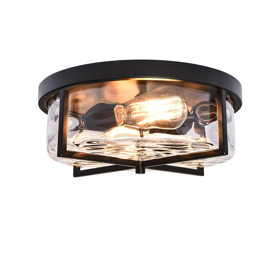 Farmhouze Light-Hammered Glass Metal Black Flush Mount-Ceiling Light--