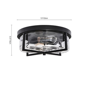 Farmhouze Light-Hammered Glass Metal Black Flush Mount-Ceiling Light--