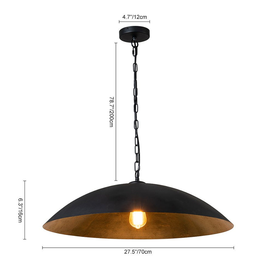 Farmhouze Light-Industrial Saucer Oversized Dome Pendant Light-Chandelier-Black-