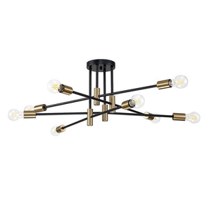 Farmhouze Light-Linear Sputnik Semi Flush Mount Ceiling Light-Ceiling Light-Black+Brass-6-Light