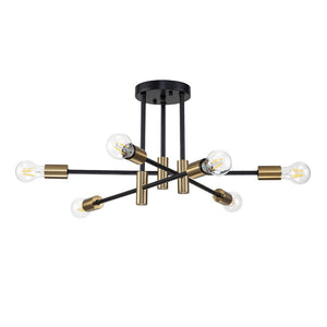 Farmhouze Light-Linear Sputnik Semi Flush Mount Ceiling Light-Ceiling Light-Black+Brass-6-Light