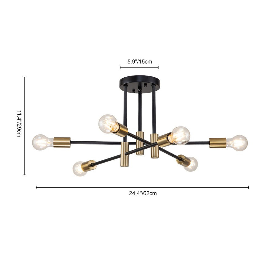 Farmhouze Light-Linear Sputnik Semi Flush Mount Ceiling Light-Ceiling Light-Black+Brass-6-Light