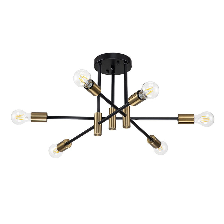 Farmhouze Light-Linear Sputnik Semi Flush Mount Ceiling Light-Ceiling Light-Black+Brass-6-Light