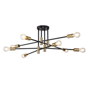 Farmhouze Light-Linear Sputnik Semi Flush Mount Ceiling Light-Ceiling Light-Black+Brass-6-Light