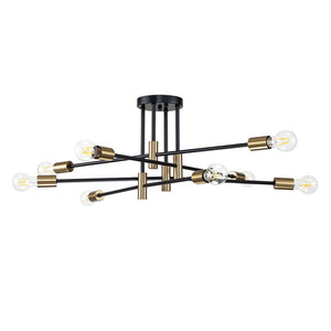 Farmhouze Light-Linear Sputnik Semi Flush Mount Ceiling Light-Ceiling Light-Black+Brass-6-Light