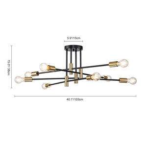 Farmhouze Light-Linear Sputnik Semi Flush Mount Ceiling Light-Ceiling Light-Black+Brass-6-Light