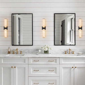 Farmhouze Light-Marble Dimmable LED 1-Light Linear Bathroom Vanity Sconce-Wall Sconce-Black-