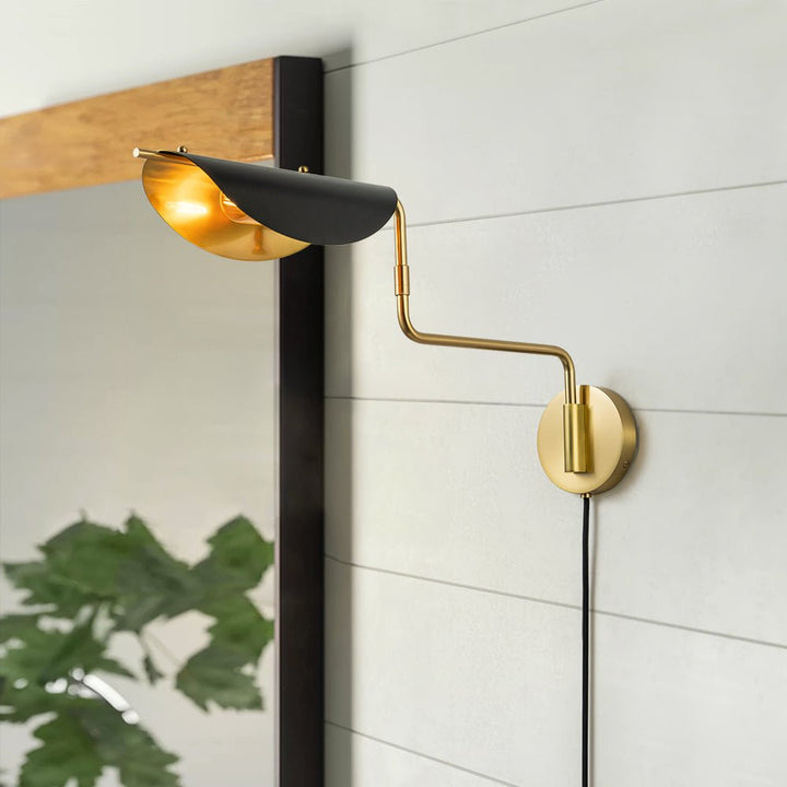 Farmhouze Light-Mid-Century 1-Light Adjustable Wall Light Sconce-Wall Sconce-Brass+Black-