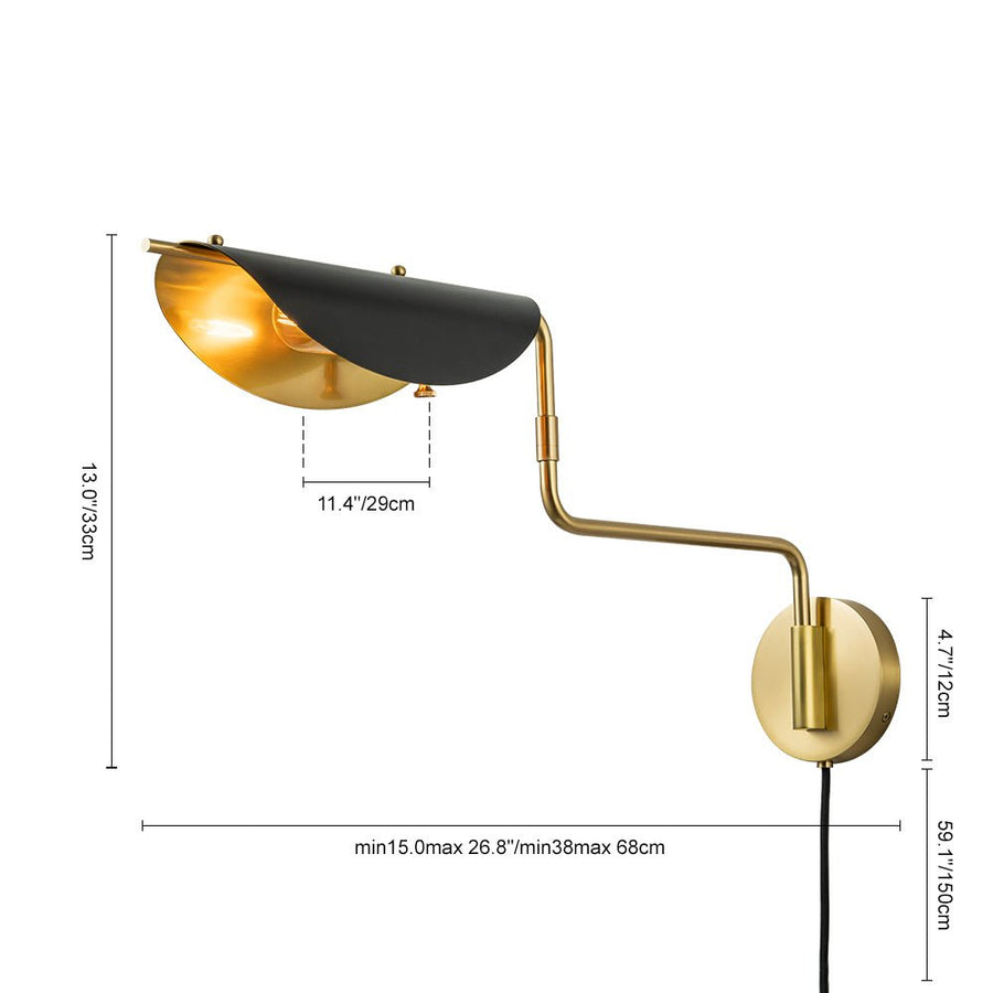 Farmhouze Light-Mid-Century 1-Light Adjustable Wall Light Sconce-Wall Sconce-Brass+Black-