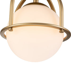 Farmhouze Light-Mid-century 1-Light Opal Glass Globe Semi-Flush Mount-Ceiling Light-Brass-