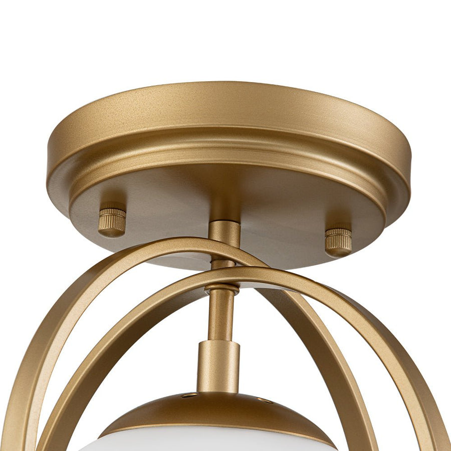 Farmhouze Light-Mid-century 1-Light Opal Glass Globe Semi-Flush Mount-Ceiling Light-Brass-