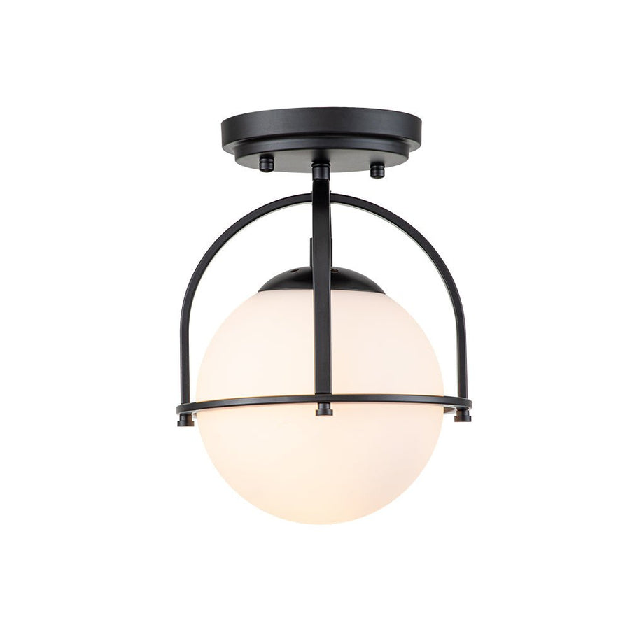 Farmhouze Light-Mid-century 1-Light Opal Glass Globe Semi-Flush Mount-Ceiling Light-Brass-