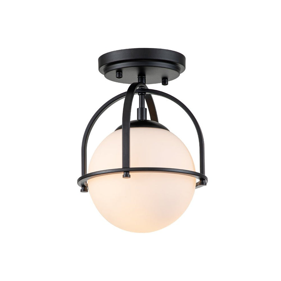 Farmhouze Light-Mid-century 1-Light Opal Glass Globe Semi-Flush Mount-Ceiling Light-Brass-