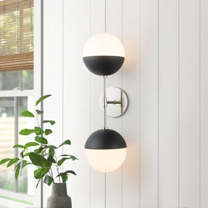 Farmhouze Light-Mid-century 2-Light Milky Glass Globe Vanity Wall Light-Wall Sconce-Nickel-