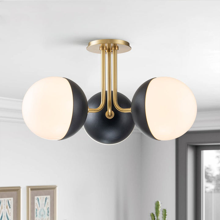 Farmhouze Light-Mid-century 3-Light Opal Glass Globe Ceiling Light-Ceiling Light-Brass-