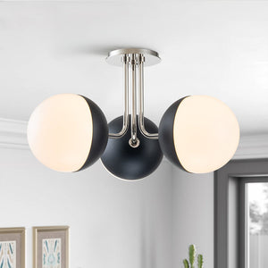 Farmhouze Light-Mid-century 3-Light Opal Glass Globe Ceiling Light-Ceiling Light-Nickel-