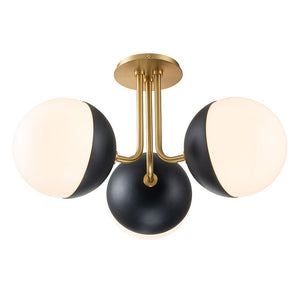 Farmhouze Light-Mid-century 3-Light Opal Glass Globe Ceiling Light-Ceiling Light-Nickel-