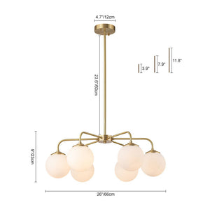 Farmhouze Light-Mid-Century 6-Light Opal Glass Globe Sputnik Chandelier-Chandelier-Brass-