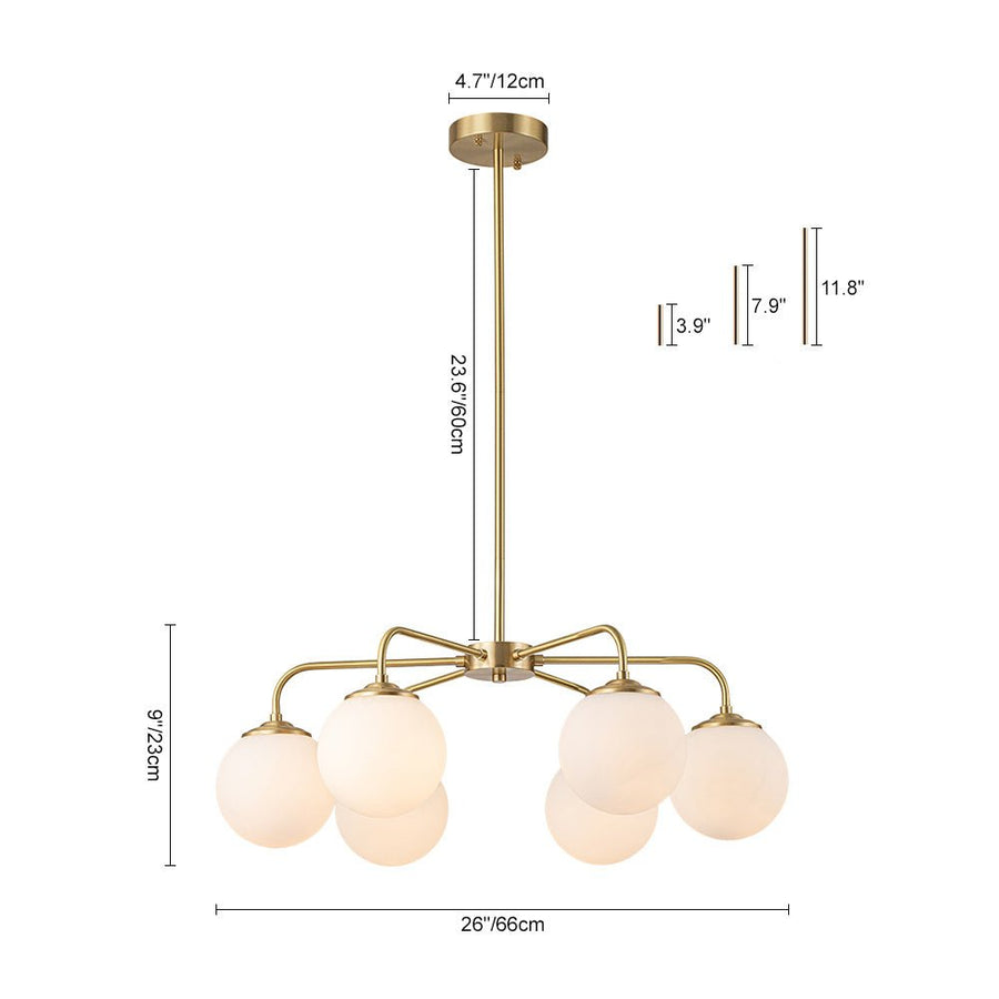 Farmhouze Light-Mid-Century 6-Light Opal Glass Globe Sputnik Chandelier-Chandelier-Brass-