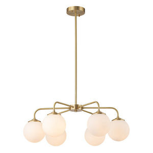 Farmhouze Light-Mid-Century 6-Light Opal Glass Globe Sputnik Chandelier-Chandelier-Brass-