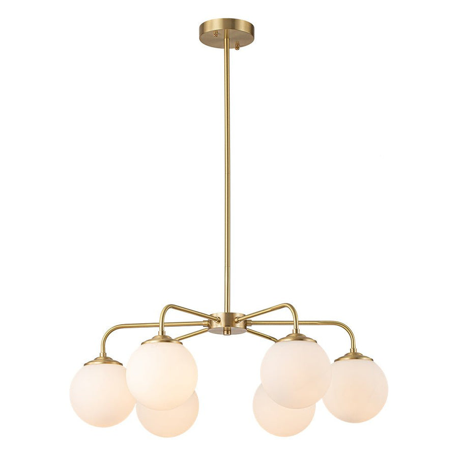 Farmhouze Light-Mid-Century 6-Light Opal Glass Globe Sputnik Chandelier-Chandelier-Brass-