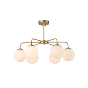 Farmhouze Light-Mid-Century 6-Light Opal Glass Globe Sputnik Chandelier-Chandelier-Brass-