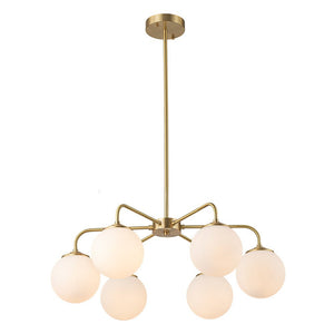 Farmhouze Light-Mid-Century 6-Light Opal Glass Globe Sputnik Chandelier-Chandelier-Brass-