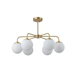 Farmhouze Light-Mid-Century 6-Light Opal Glass Globe Sputnik Chandelier-Chandelier-Brass-