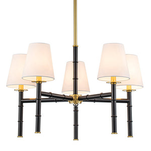 Farmhouze Light-Mid-Century Black Brass 5-Light Linen Shade Chandelier-Chandelier-5-Light-