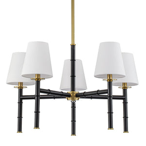 Farmhouze Light-Mid-Century Black Brass 5-Light Linen Shade Chandelier-Chandelier-5-Light-