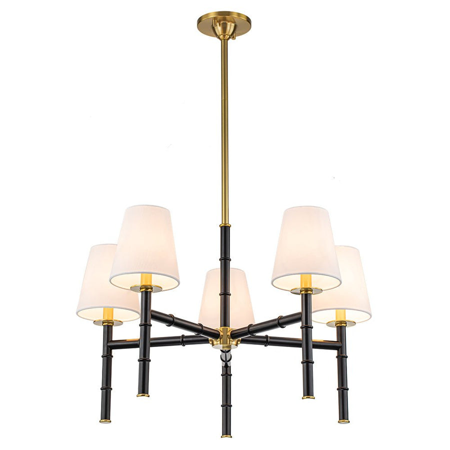 Farmhouze Light-Mid-Century Black Brass 5-Light Linen Shade Chandelier-Chandelier-5-Light-