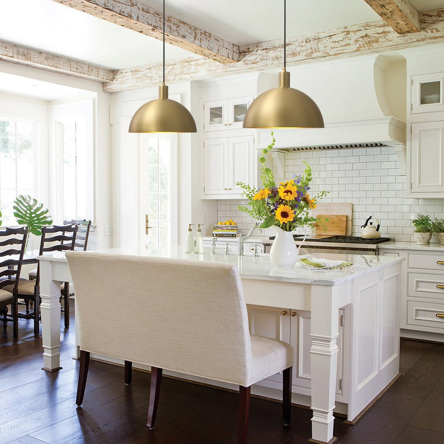 Farmhouze Light-Mid-Century Single Light Brass Dome Pendant-Pendant--