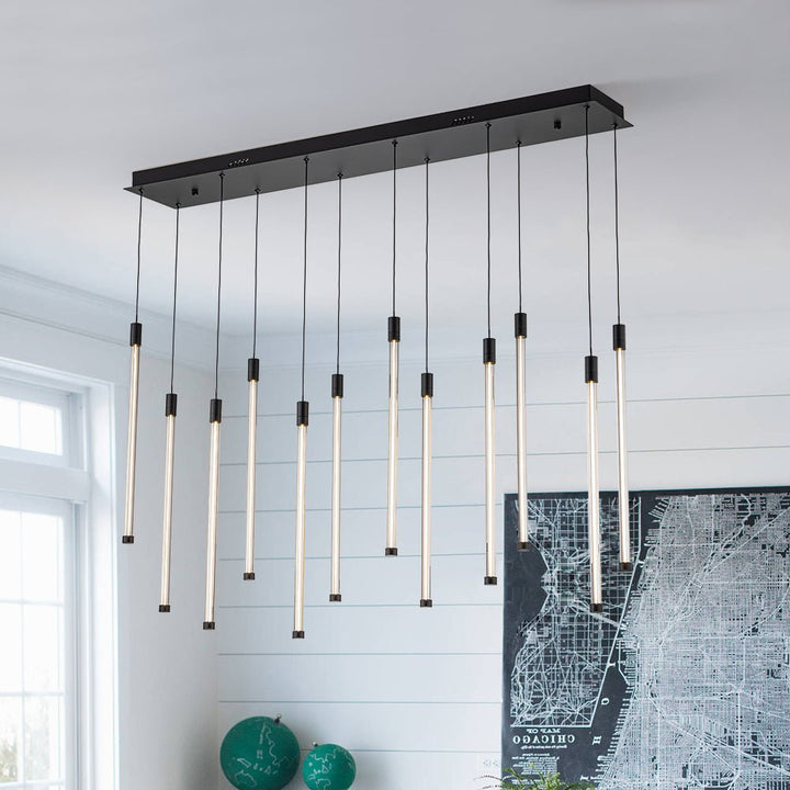 Farmhouze Light-Modern 12-Light Linear Cylinder LED Pendant Light-Chandelier-Black (Pre-Order)-