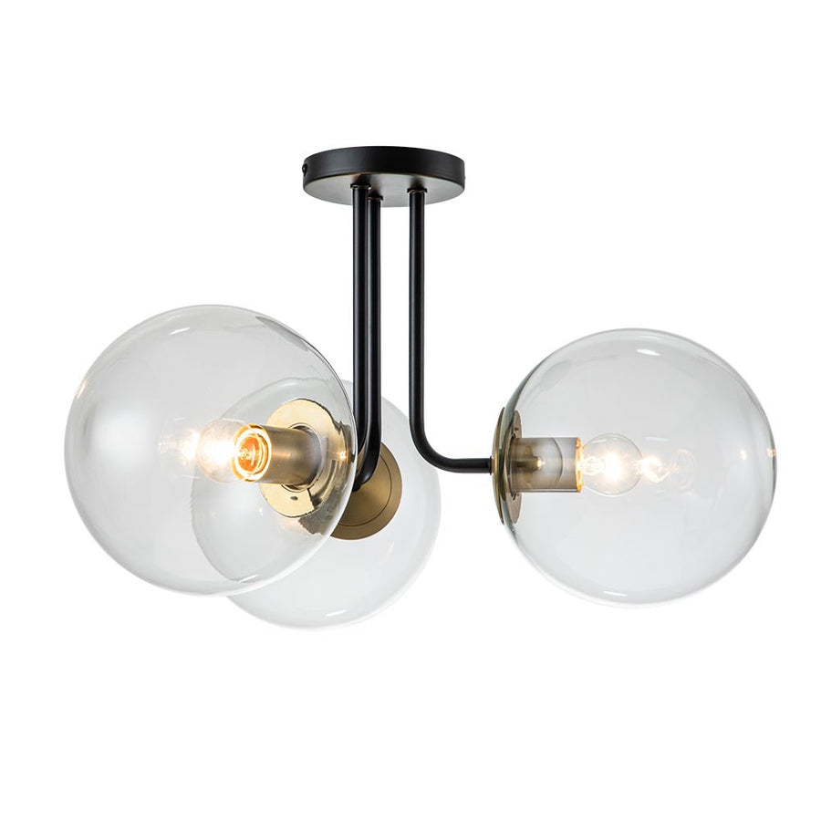 Farmhouze Light-Modern 3-Light Glass Globe Semi Flush Ceiling Light-Ceiling Light-Black Brass + Clear Glass-