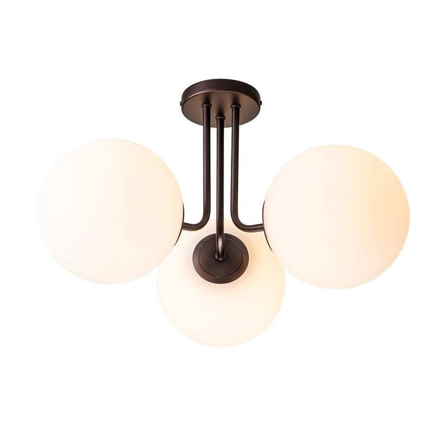 Farmhouze Light-Modern 3-Light Glass Globe Semi Flush Ceiling Light-Ceiling Light-Black Brass + Clear Glass-