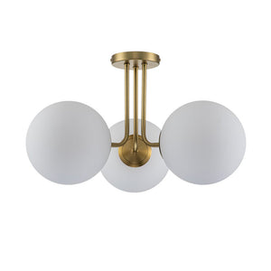 Farmhouze Light-Modern 3-Light Glass Globe Semi Flush Ceiling Light-Ceiling Light-Black Brass + Clear Glass-