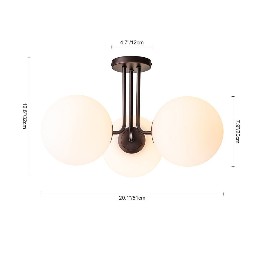 Farmhouze Light-Modern 3-Light Glass Globe Semi Flush Ceiling Light-Ceiling Light-Black Brass + Clear Glass-