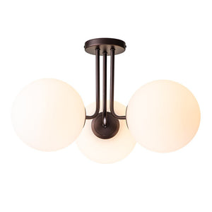 Farmhouze Light-Modern 3-Light Glass Globe Semi Flush Ceiling Light-Ceiling Light-Black Brass + Clear Glass-