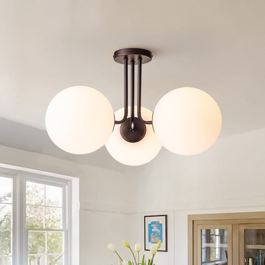 Farmhouze Light-Modern 3-Light Glass Globe Semi Flush Ceiling Light-Ceiling Light-Oiled Rubbed Bronze + Frosted Glass-