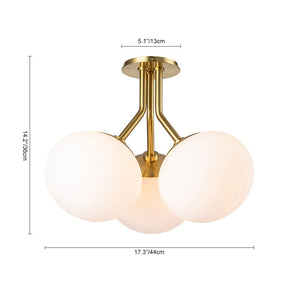 Farmhouze Light-Modern 3-Light Opal Glass Globe Semi Flush Mount Light-Ceiling Light-Nickel-