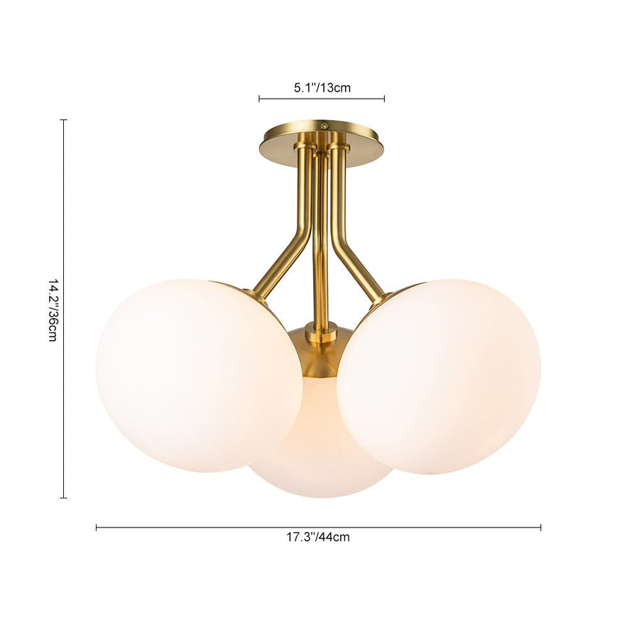 Farmhouze Light-Modern 3-Light Opal Glass Globe Semi Flush Mount Light-Ceiling Light-Nickel-