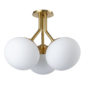 Farmhouze Light-Modern 3-Light Opal Glass Globe Semi Flush Mount Light-Ceiling Light-Nickel-