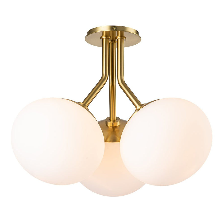 Farmhouze Light-Modern 3-Light Opal Glass Globe Semi Flush Mount Light-Ceiling Light-Nickel-