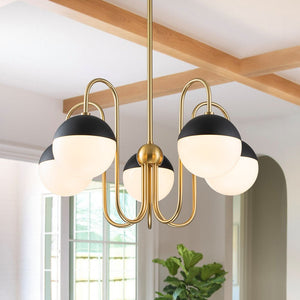 Farmhouze Light-Modern 5-Light Goose Arm Opal Glass Globe Chandelier-Chandelier-Brass-