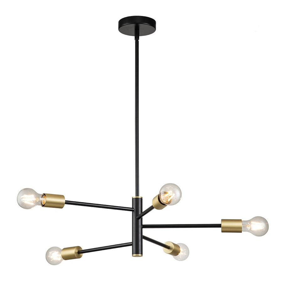 Farmhouze Light-Modern 5-Light Metal Sputnik Linear Chandelier-Chandelier-Black+Brass-