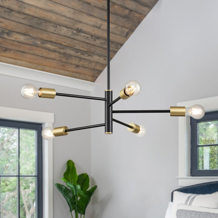 Farmhouze Light-Modern 5-Light Metal Sputnik Linear Chandelier-Chandelier-Black+Brass-