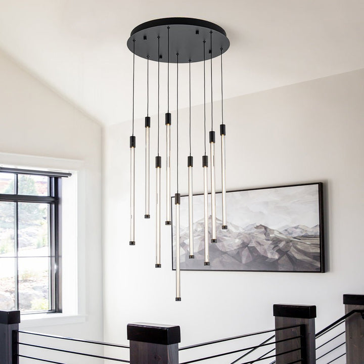 Farmhouze Light-Modern 9-Light Glass Linear LED Pendant Light-Chandelier-Black (Pre-Order)-